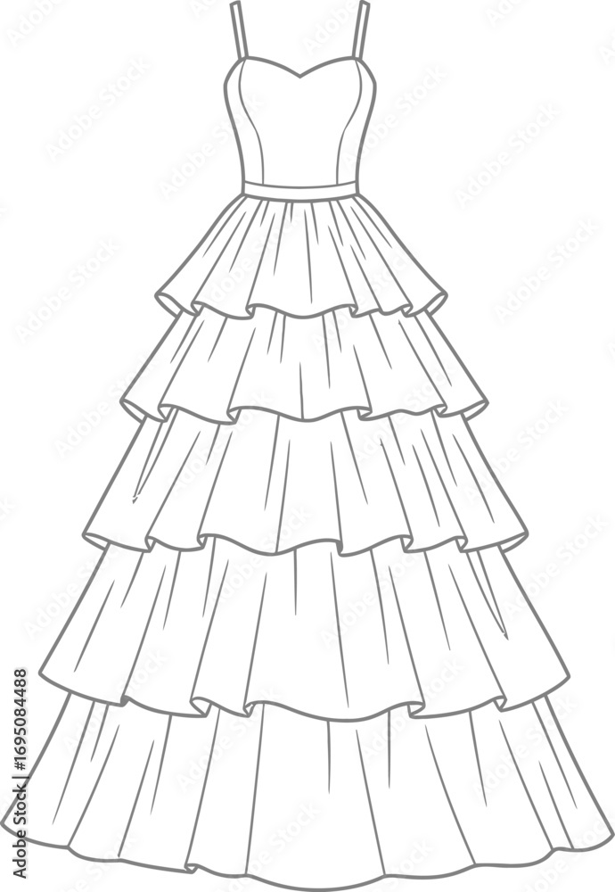 Obraz premium Elegant layered gown illustration for fashion design projects and creative works minimalist sketch