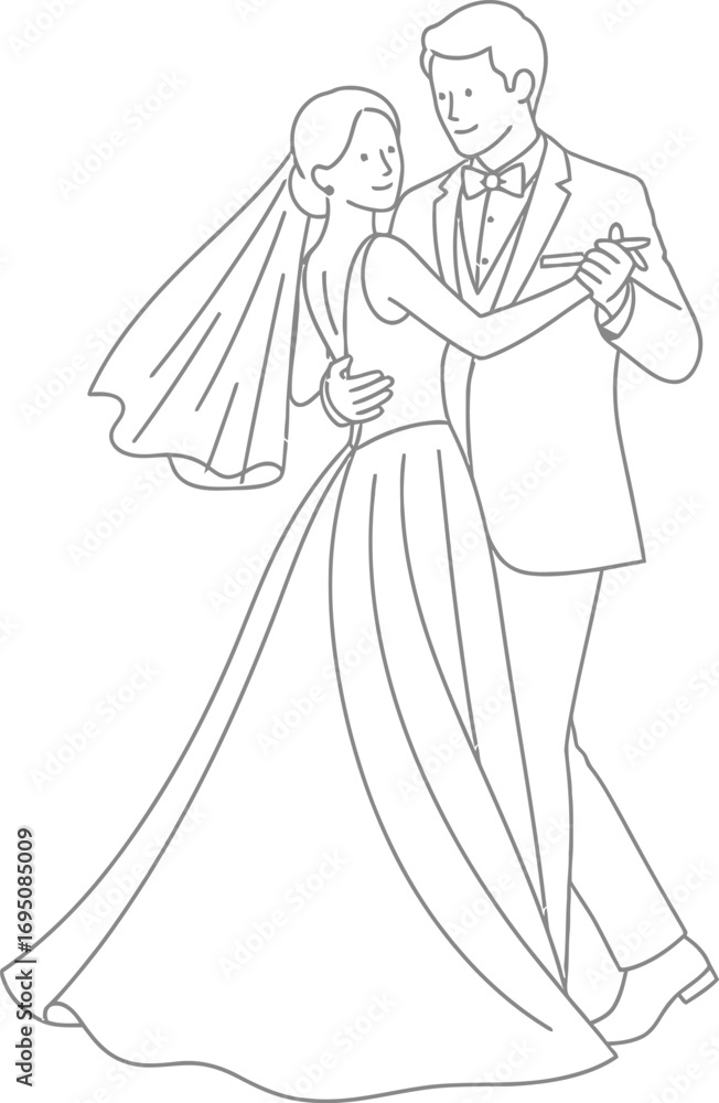 Fototapeta premium Elegant wedding first dance illustration symbolizing love and commitment in minimalist design