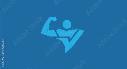 Stylized human icon flexing bicep representing strength and fitness.
