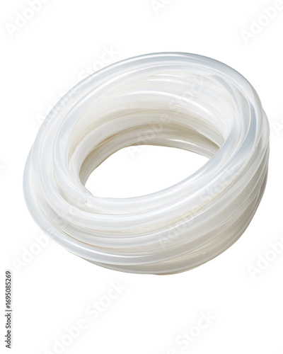 White silicone tubing coil, studio shot, clean background, industrial use