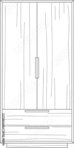Elegant wooden wardrobe with drawers in minimalist sketch style for interior design concepts