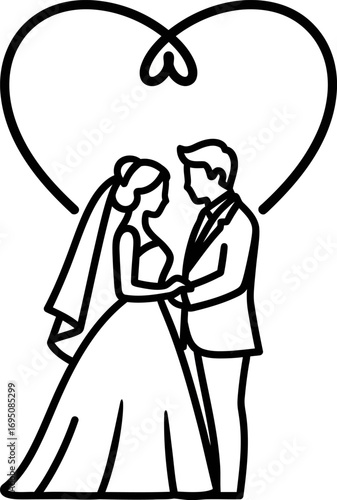 Elegant wedding couple silhouette with intertwined heart design symbolizing everlasting love and