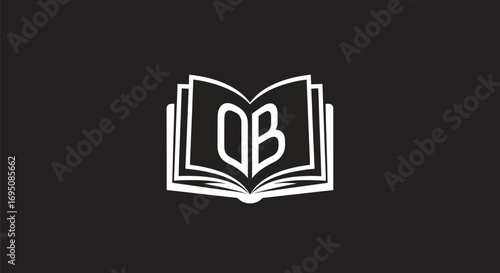 Open book with stylized letters OB on pages representing education and knowledge.