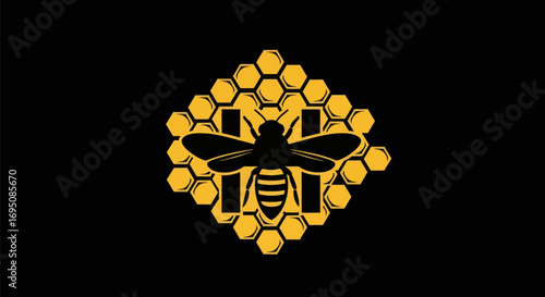 Beehive Logo Design with Honeycomb and Bee.