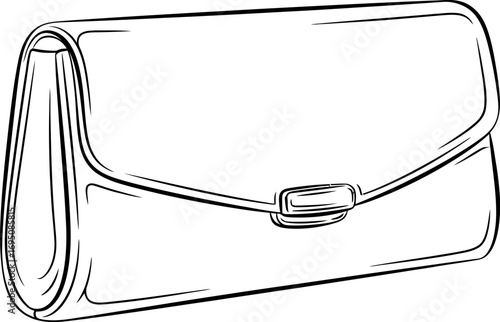 Elegant clutch illustration for fashion design projects, outline style drawing of a women accessory