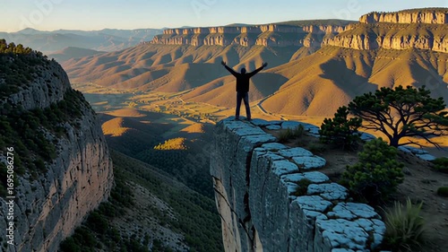 Man standing on cliff enjoying mountain view