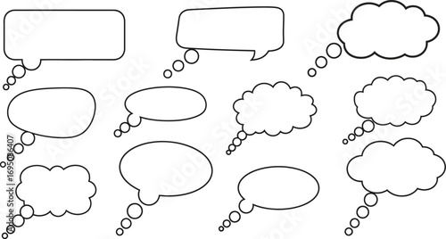 Various hand-drawn dialogue and thought bubbles for digital design, graphic design and creative