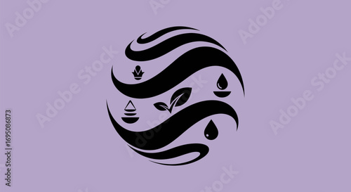 Natures Essence: Circular Logo with Water Leaf and Wavy Elements.
