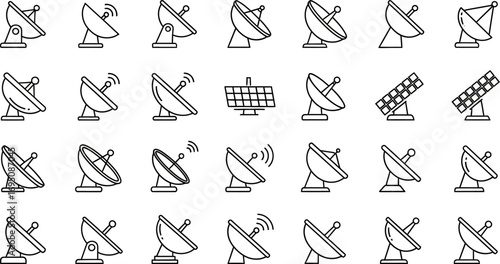 Collection of communication and satellite technology icons for diverse applications showcasing