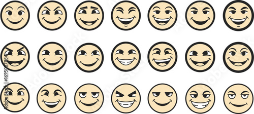 Diverse range of emotive cartoon faces illustrating a spectrum of human sentiments and attitudes