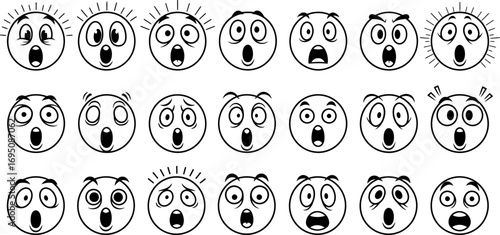 Expression of amazement and shock represented by a collection of various cartoon emoticons