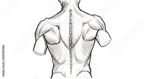 Artistic anatomical study of the human back and spine in detailed sketch style