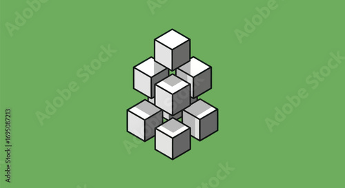 Stack of white isometric cubes in a minimalist style.