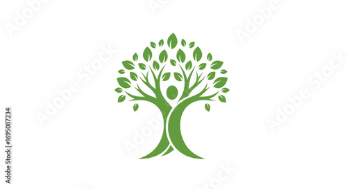 Green Tree Human Figure Logo Symbolizing Growth and Nature.