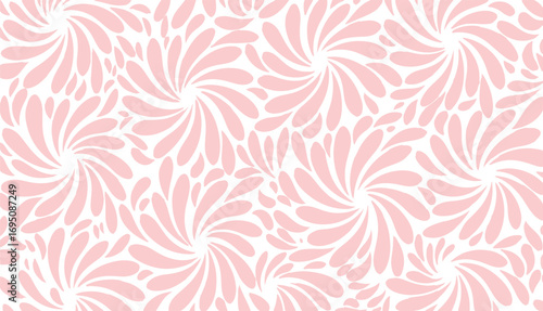Seamless pattern of swirling pink petal shapes on white background abstract