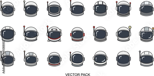 Diverse astronaut helmet collection, space exploration gear vector illustration design assortment