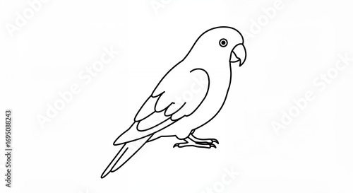 Line drawing of a parrot bird in profile against a white background