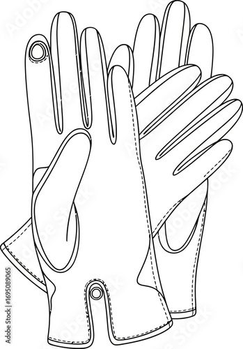 Sketch of protective work gloves for gardening or industrial use with detailed outline drawing