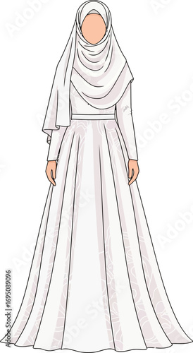 Elegant veiled woman illustration gracefully in white gown embodying faith tradition and style