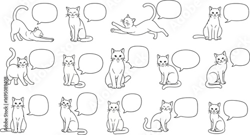 Elegant feline illustration with speech bubbles for diverse design and communication usage