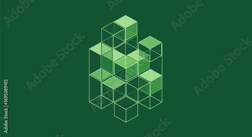 Abstract Green Cube 3D Geometric Structure.