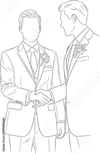 Elegant partnership: Two gentlemen in suits forging a bond through a firm handshake artwork