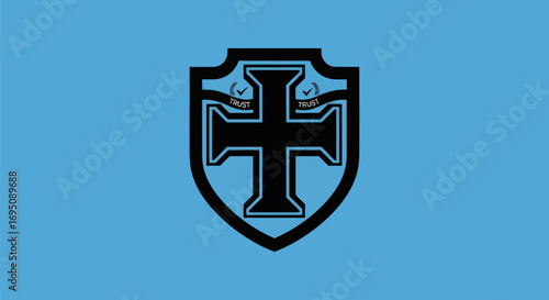 Black Cross Shield Emblem Religious Symbol.