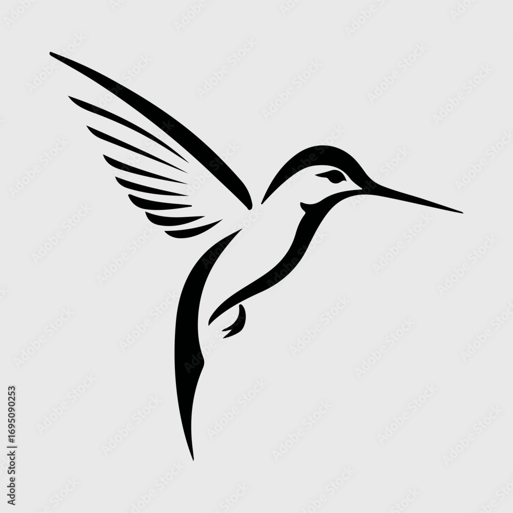 Obraz premium Hummingbird Silhouette Flat Wildlife Simple Icon Set, Hummingbird Abstract Vector Graphic Art Design