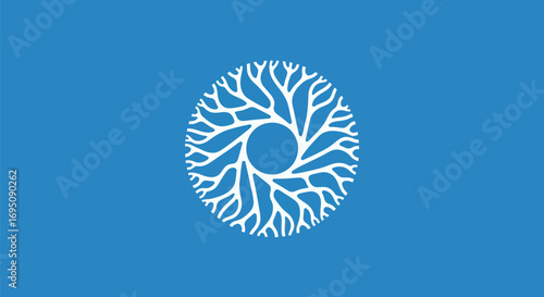 Intricate white circular pattern resembling organic growth or a neural network.
