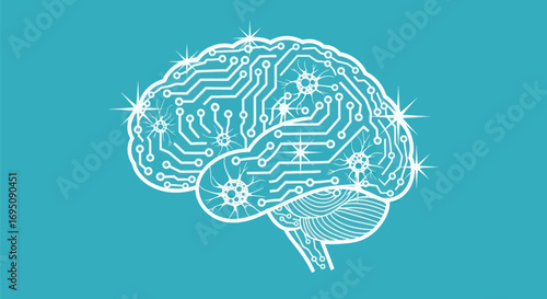 Human brain as a glowing circuit board representing artificial intelligence.