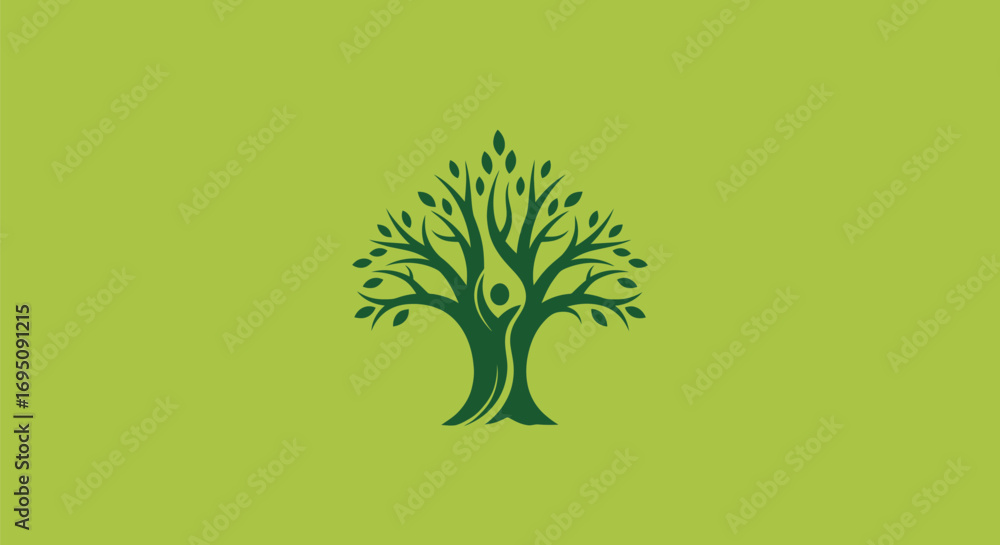 Obraz premium Green Tree with Human Figure: Symbol of Growth and Nature.