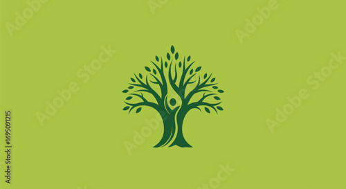 Green Tree with Human Figure: Symbol of Growth and Nature.