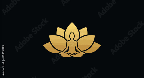 Golden meditation lotus symbol representing inner peace and enlightenment.