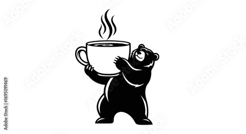Bear Holding Coffee Cup Illustration.