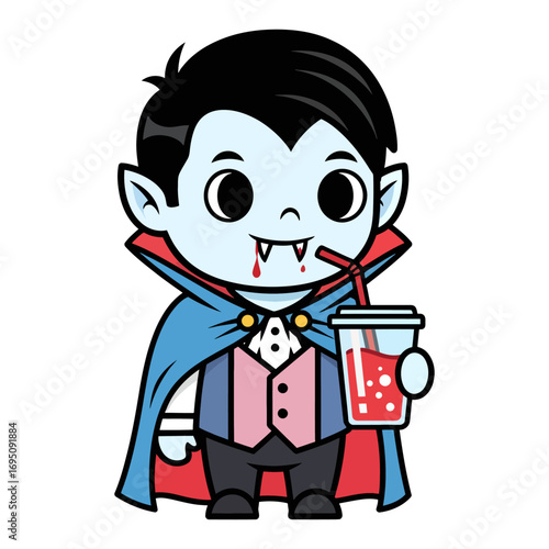 Cute Vampire Cartoon Character Enjoying a Refreshing Drink