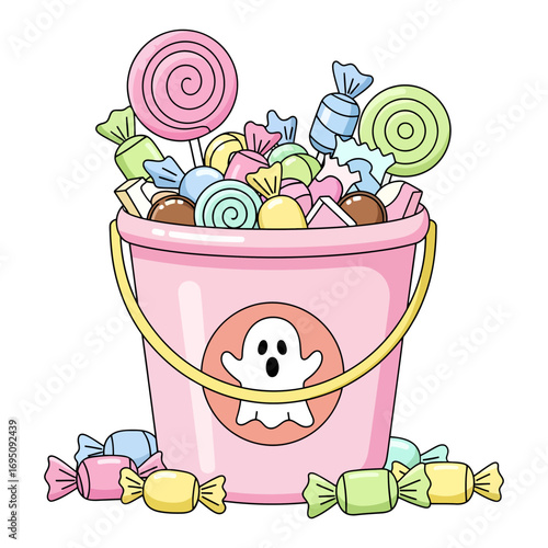 Cute Pink Halloween Candy Bucket Filled with Colorful Treats
