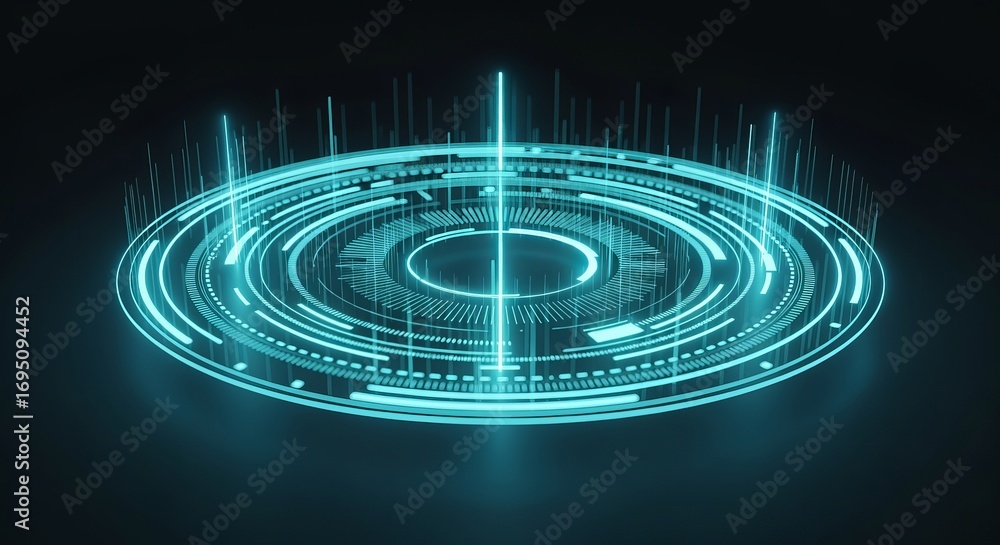 Fototapeta premium Digital Interface: A futuristic digital interface glows with intricate circuitry, conveying data streams. Its vibrant lines and circular shapes evoke a sense of cutting-edge technology and innovation.