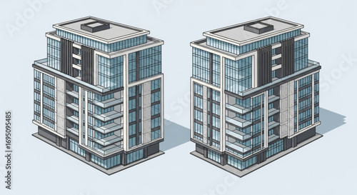 Isometric modern apartment building architecture design illustration real estate property development urban living