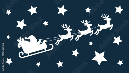Santa Claus sleighing through starry night sky on Christmas Eve, magical journey begins