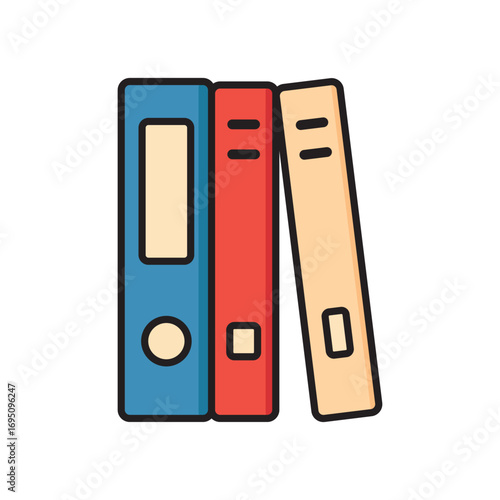 Colorful office file folders standing in a row. Vector illustration of ring binders for documents, paperwork, and organization. Perfect for business, education, and office design use.