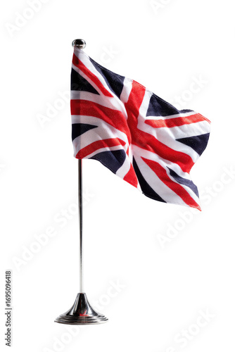 A British flag on a metal stand, waving slightly