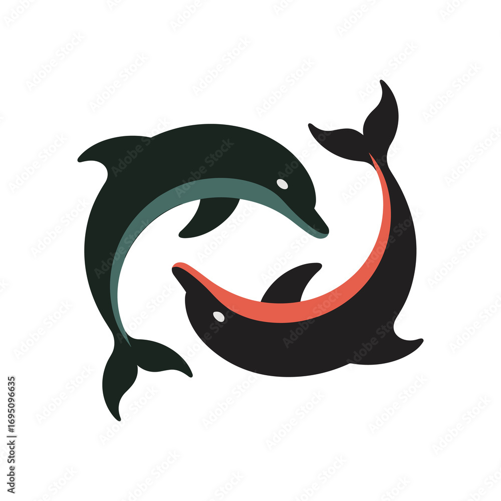 Fototapeta premium Two Dolphins Swimming in a Circle for Marine Life and Aquatic Harmony