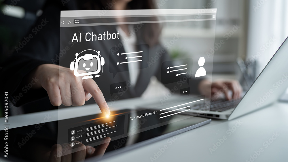Fototapeta premium AI chatbot using prompt engineering and LLM deep learning delivers explainable generative AI for smarter, more efficient business support. Latch