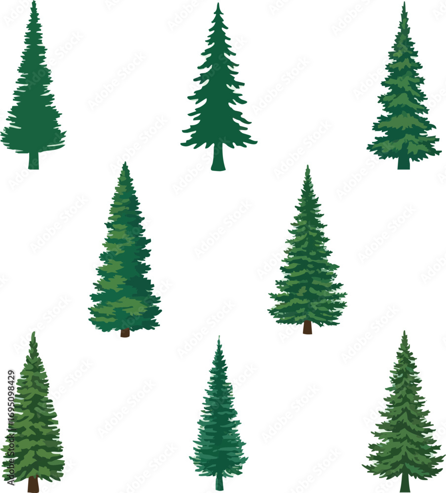 Fototapeta premium Create kinds of 9 Set of vector trees Ever Green on white Background. 
