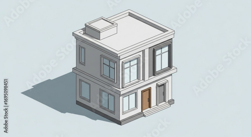 Isometric illustration of a two story house with a flat roof