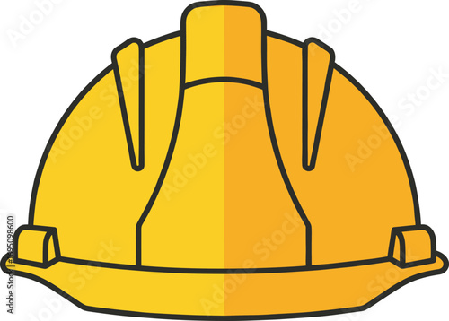 Illustration of a bright yellow construction hard hat with detailed ridges and safety features, symbolizing protection and safety in construction.