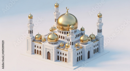 Grand mosque with golden domes, an islamic architectural marvel of faith and culture