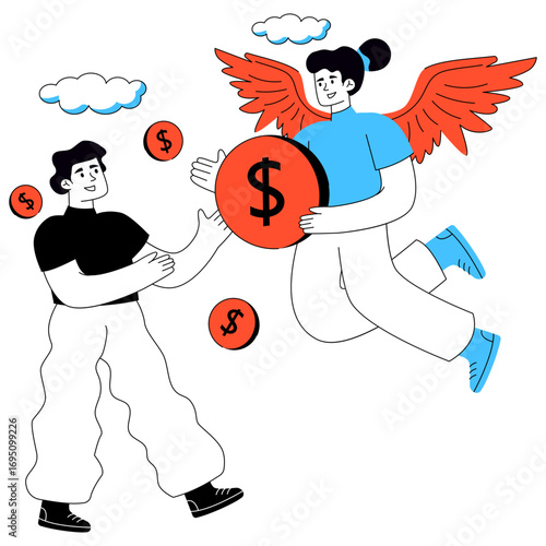 Dollar with wings avatar showcasing angel investor illustration