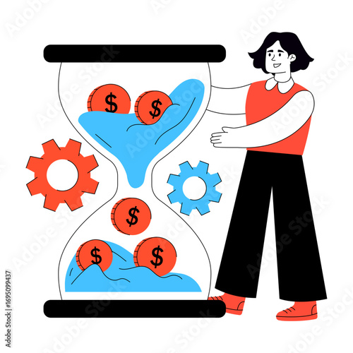 Dollar with clock, illustration of time is money