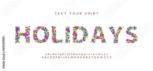 Holidays multi color logo alphabet, playful letters, funny festival font for bright fiesta logo, headline, birthday and greeting card typography, thank you phrases. Vector typographic design.

